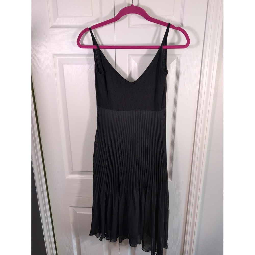 See You Monday Pleated Tank Midi Fit Flare Chiffon Casual Black Dress Sz S